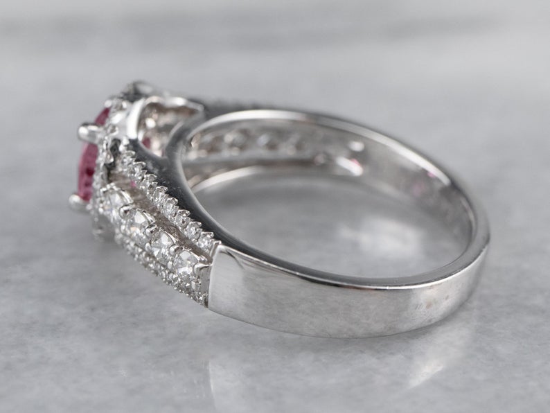 1 CT Round Cut Pink Sapphire Diamond White Gold Over On 925 Sterling Silver Anniversary Halo Ring