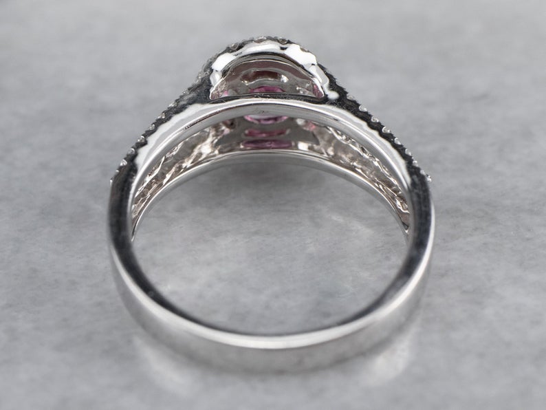 1 CT Round Cut Pink Sapphire Diamond White Gold Over On 925 Sterling Silver Anniversary Halo Ring