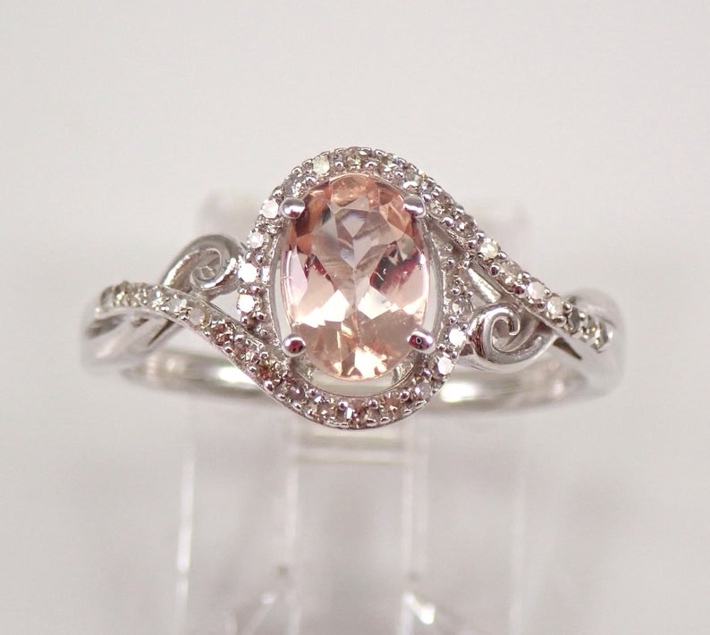 1 CT Oval Cut Morganite Diamond White Gold Over On 925 Sterling Silver Halo Engagement Ring