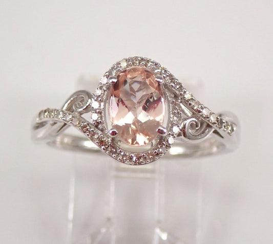 1 CT Oval Cut Morganite Diamond White Gold Over On 925 Sterling Silver Halo Engagement Ring