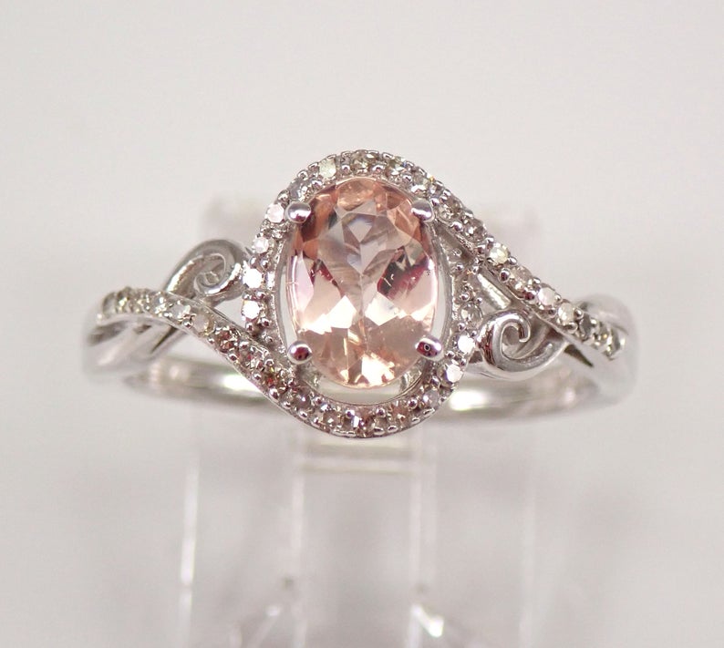1 CT Oval Cut Morganite Diamond White Gold Over On 925 Sterling Silver Halo Engagement Ring
