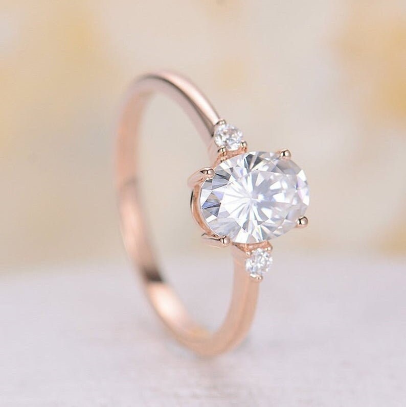 3 CT Oval Cut White Diamond Rose Gold Over On 925 Sterling Silver Solitaire W/Accents Ring