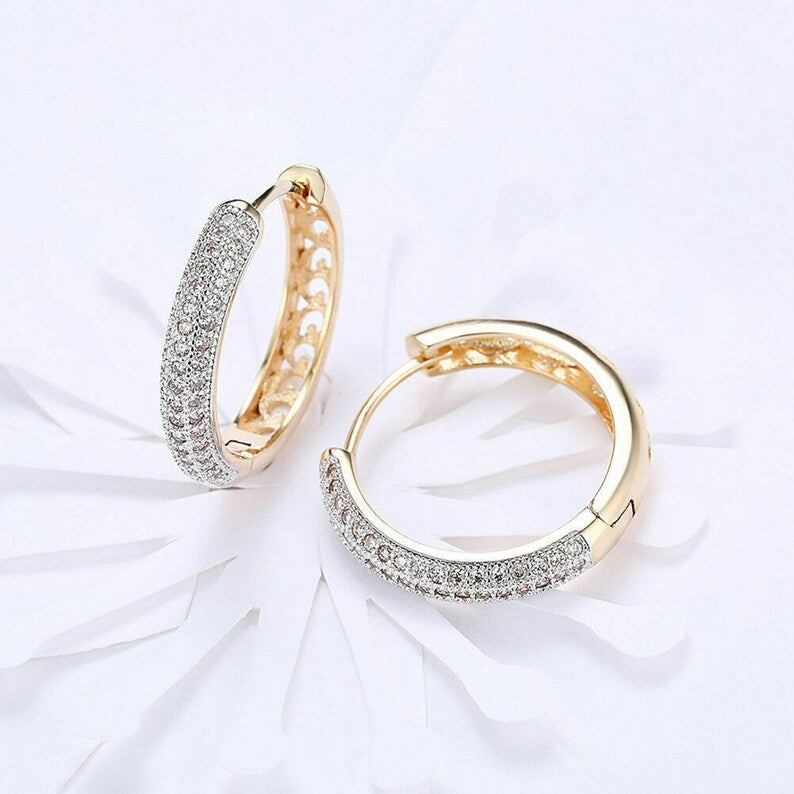 1.20 Ct Round Cut Diamond Yellow Gold Over On 925 Sterling Silver Women's Hoop Earrings