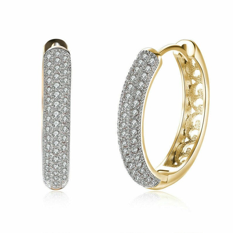 1.20 Ct Round Cut Diamond Yellow Gold Over On 925 Sterling Silver Women's Hoop Earrings