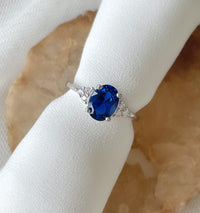 2 CT Oval Cut Blue Sapphire White Gold Over On 925 Sterling Silver Solitaire W/Accents Ring