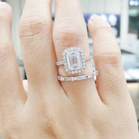 1 CT Emerald Cut White Diamond White Gold Over On 925 Sterling Silver Promise Ring Set