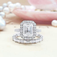 1 CT Emerald Cut White Diamond White Gold Over On 925 Sterling Silver Promise Ring Set