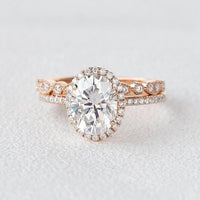 1 CT Oval Cut Rose Gold Over On 925 Sterling Silver Halo Engagement Bridal Ring Set