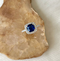 1 CT Cushion Cut Sapphire White Gold Over On 925 Sterling Silver Halo Promise Ring