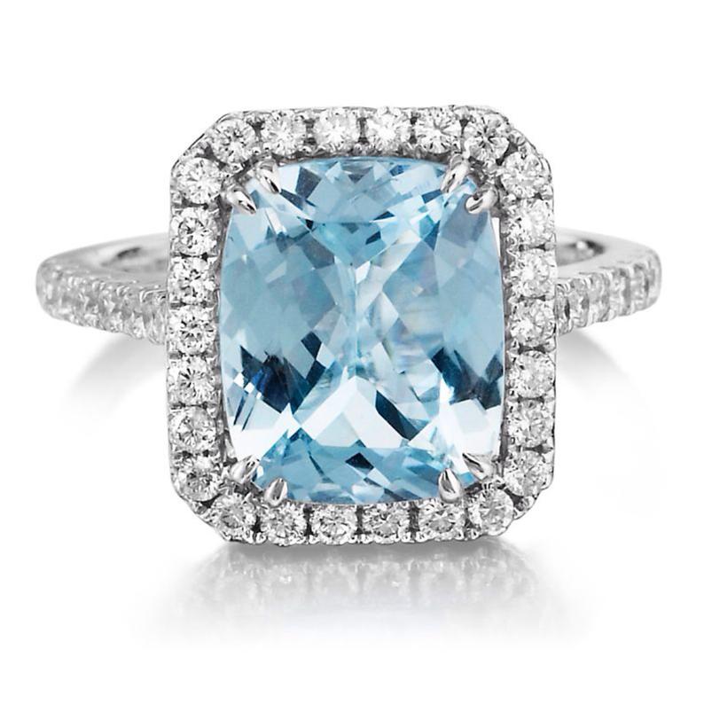 2 CT Cushion Cut Aquamarine Diamond 925 Sterling Silver Halo Wedding Ring