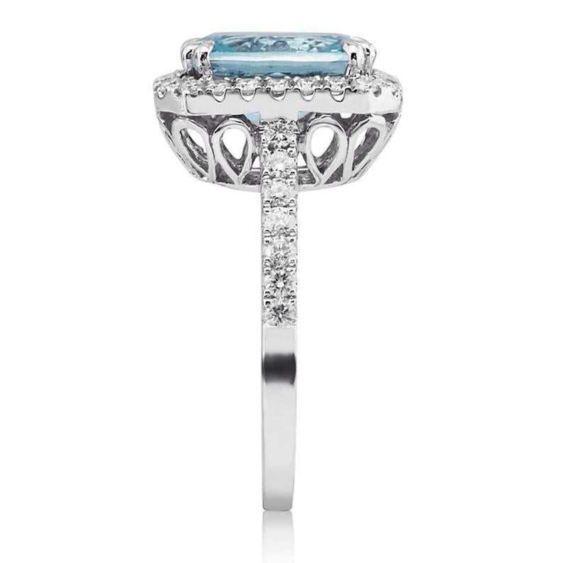 2 CT Cushion Cut Aquamarine Diamond 925 Sterling Silver Halo Wedding Ring