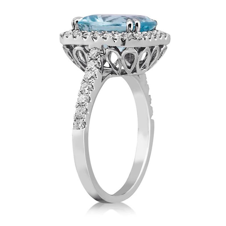 2 CT Cushion Cut Aquamarine Diamond 925 Sterling Silver Halo Wedding Ring