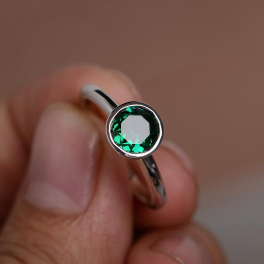 1 Ct Round Cut Green Emerald Solitaire May Birthstone Ring In 925 Sterling Silver