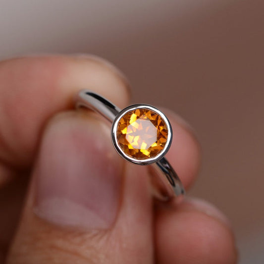 1 Ct Round Cut Yellow Citrine 925 Sterling Silver Solitaire November Birthstone Ring