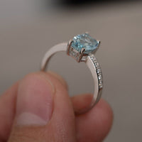 1.50 Ct Cushion Cut Aquamarine Solitaire W/Accents Promise Ring In 925 Sterling Silver