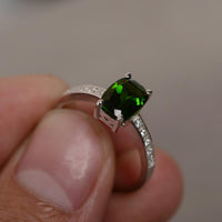 1.50 Ct Cushion Cut Green Emerald 925 Sterling Silver Solitaire W/Accents Promise Ring