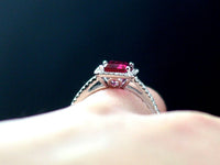 1 CT Emerald Cut Red Ruby Diamond 925 Sterling Silver Halo Engagement Ring