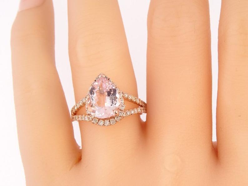 2 CT Pear Cut Morganite Diamond 925 Sterling Silver Halo Anniversary Ring