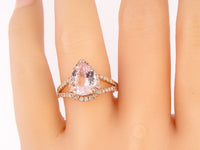 1 CT Pear Cut Morganite Diamond 925 Sterling Silver Halo Promise Ring