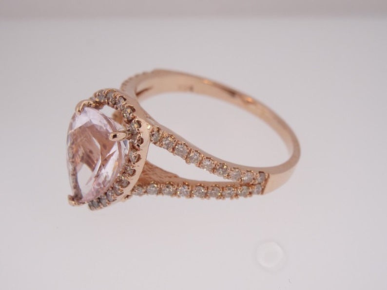 1 CT Pear Cut Morganite Diamond 925 Sterling Silver Halo Promise Ring