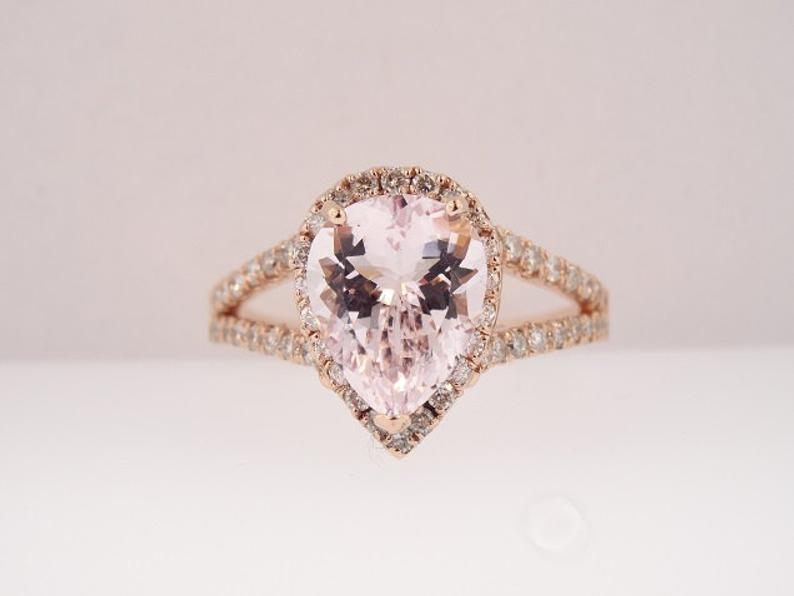 2 CT Pear Cut Morganite Diamond 925 Sterling Silver Halo Anniversary Ring