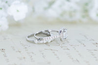 1 CT Cushion Cut White Diamond White Gold Over On 925 Sterling Silver Halo Wedding Bridal Ring Set