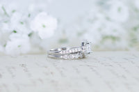 1 CT Cushion Cut White Diamond White Gold Over On 925 Sterling Silver Halo Wedding Bridal Ring Set