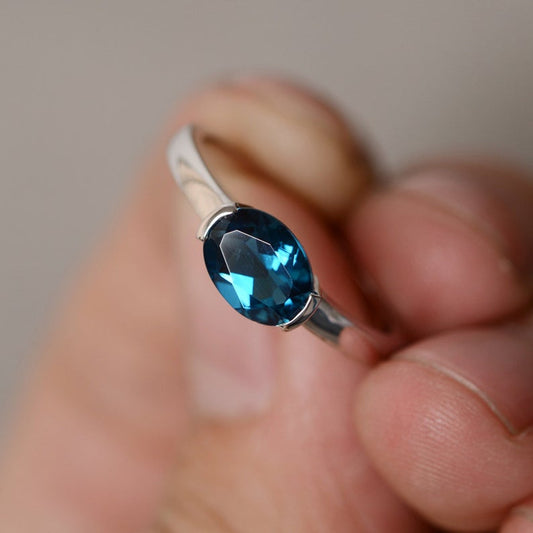 1.00 Ct Oval Cut London Blue Topaz Solitaire December Birthstone Ring In 925 Sterling Silver