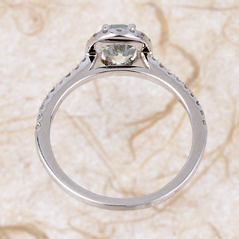 1 CT Oval Cut Aquamarine Diamond 925 Sterling Silver Halo Engagement Ring
