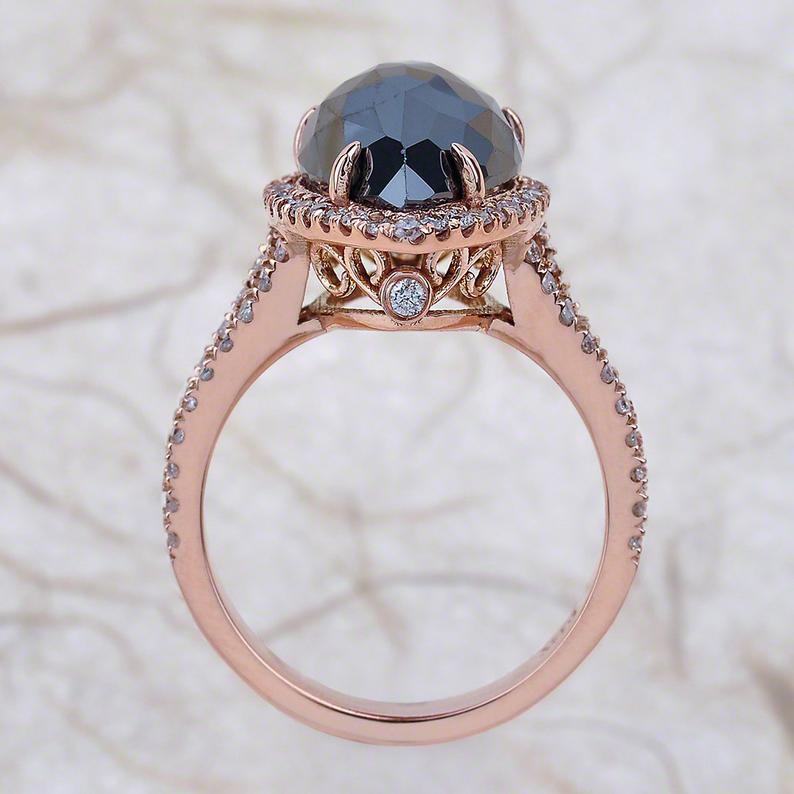 2 CT Pear Cut Black Onyx Diamond 925 Sterling Silver Halo Engagement Ring
