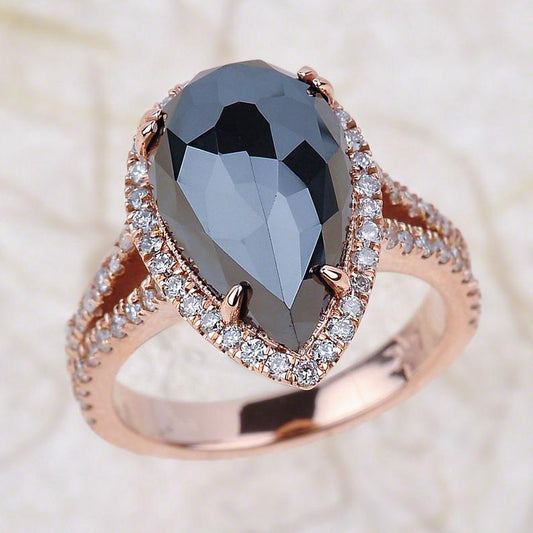 2 CT Pear Cut Black Onyx Diamond 925 Sterling Silver Halo Engagement Ring