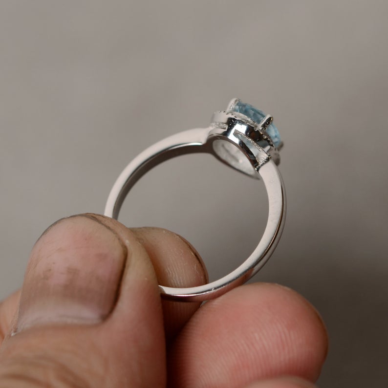 1.50 Ct Oval Cut Aquamarine 925 Sterling Silver Halo Engagement Ring