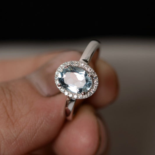 1.50 Ct Oval Cut Aquamarine 925 Sterling Silver Halo Engagement Ring