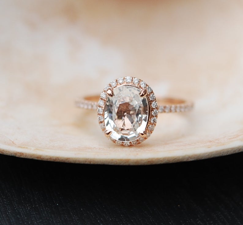 1 CT Oval Cut White Sapphire Diamond Rose Gold Over On 925 Sterling Silver Halo Engagement Ring