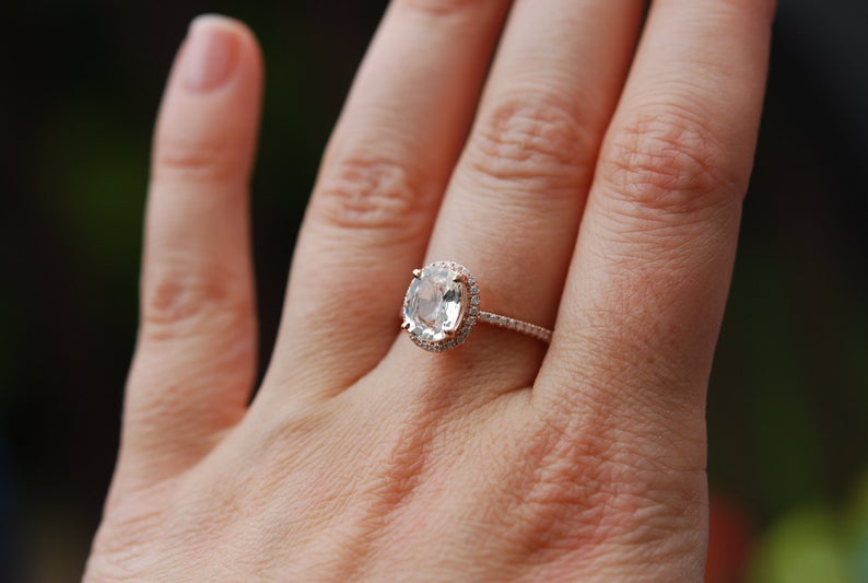 1 CT Oval Cut White Sapphire Diamond Rose Gold Over On 925 Sterling Silver Halo Engagement Ring