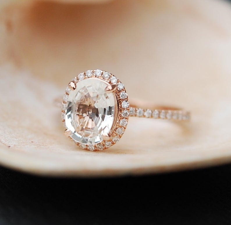 1 CT Oval Cut White Sapphire Diamond Rose Gold Over On 925 Sterling Silver Halo Engagement Ring