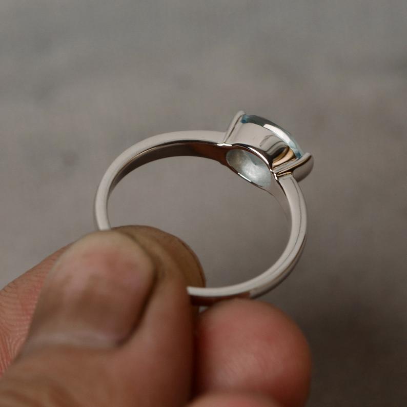 1 Ct Oval Cut Aquamarine 925 Sterling Silver Solitaire Engagement Ring - atjewels.in