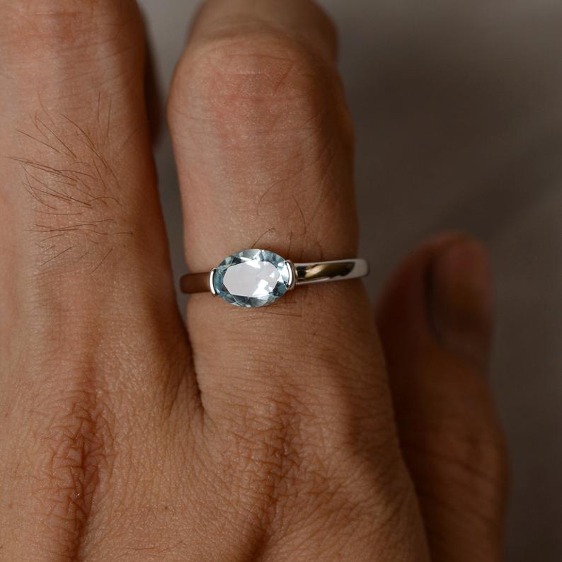 1 Ct Oval Cut Aquamarine 925 Sterling Silver Solitaire Engagement Ring - atjewels.in