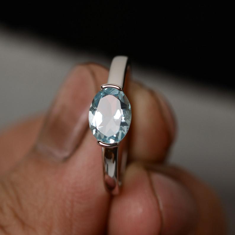1 Ct Oval Cut Aquamarine 925 Sterling Silver Solitaire Engagement Ring - atjewels.in