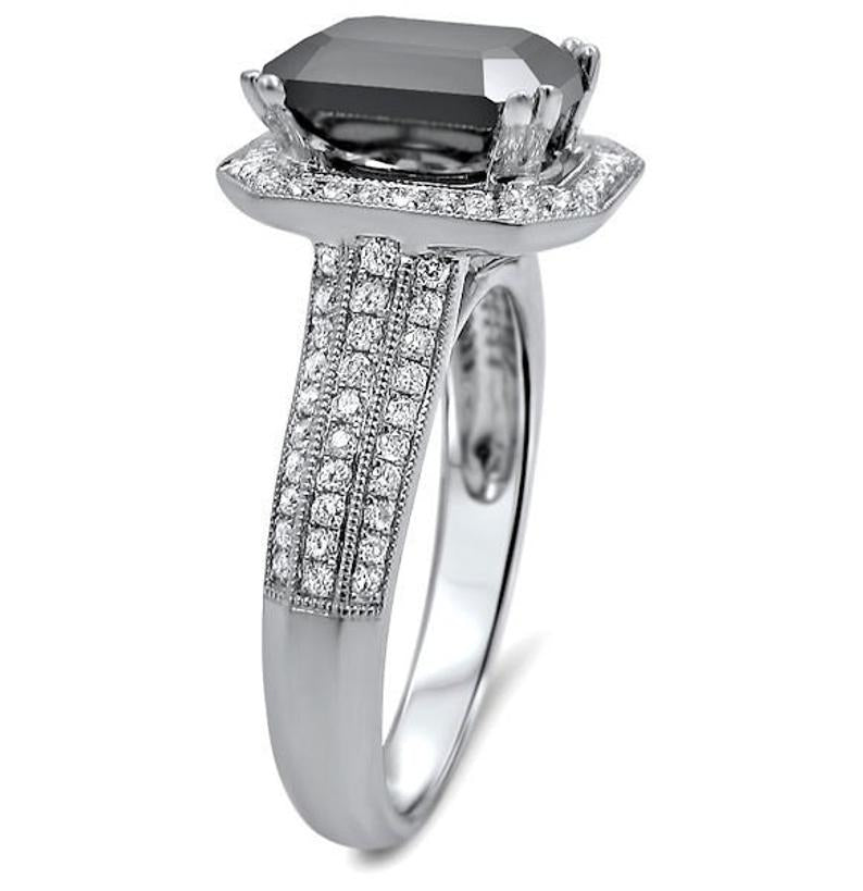 3 CT Emerald Cut Black Cubic Zirconia Diamond 925 Sterling Silver Engagement Halo Ring