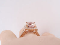 1 CT  Cushion Cut Morganite Diamond Rose Gold Over On 925 Sterling Silver Halo Promise Ring