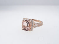 1 CT  Cushion Cut Morganite Diamond Rose Gold Over On 925 Sterling Silver Halo Promise Ring