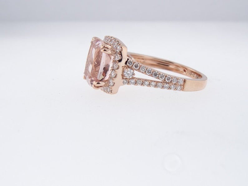 1 CT  Cushion Cut Morganite Diamond Rose Gold Over On 925 Sterling Silver Halo Promise Ring