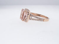 1 CT  Cushion Cut Morganite Diamond Rose Gold Over On 925 Sterling Silver Halo Promise Ring