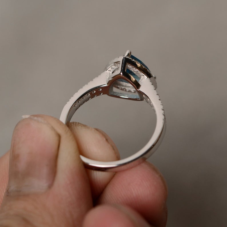 1.75 Ct Trillion Cut London Blue Topaz 925 Sterling Silver Halo Engagement Wedding Ring