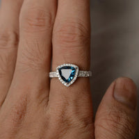 1.75 Ct Trillion Cut London Blue Topaz 925 Sterling Silver Halo Engagement Wedding Ring