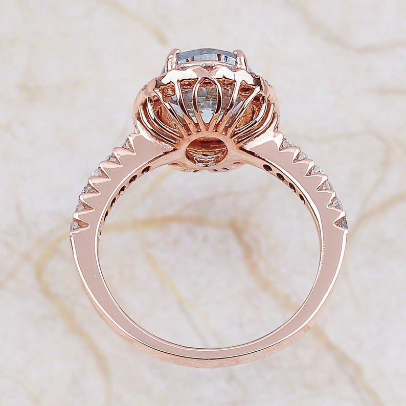1 Ct Oval Cut Aquamarine Diamond Rose Gold Over On 925 Sterling Silver Halo Engagement Ring
