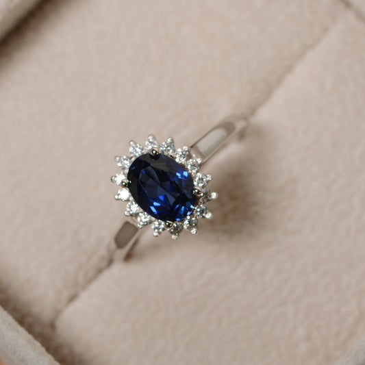2.30 Ct Oval Cut Blue Sapphire 925 Sterling Silver Halo Engagement Ring For Her