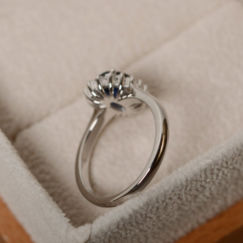 2.30 Ct Oval Cut Blue Sapphire 925 Sterling Silver Halo Engagement Ring For Her