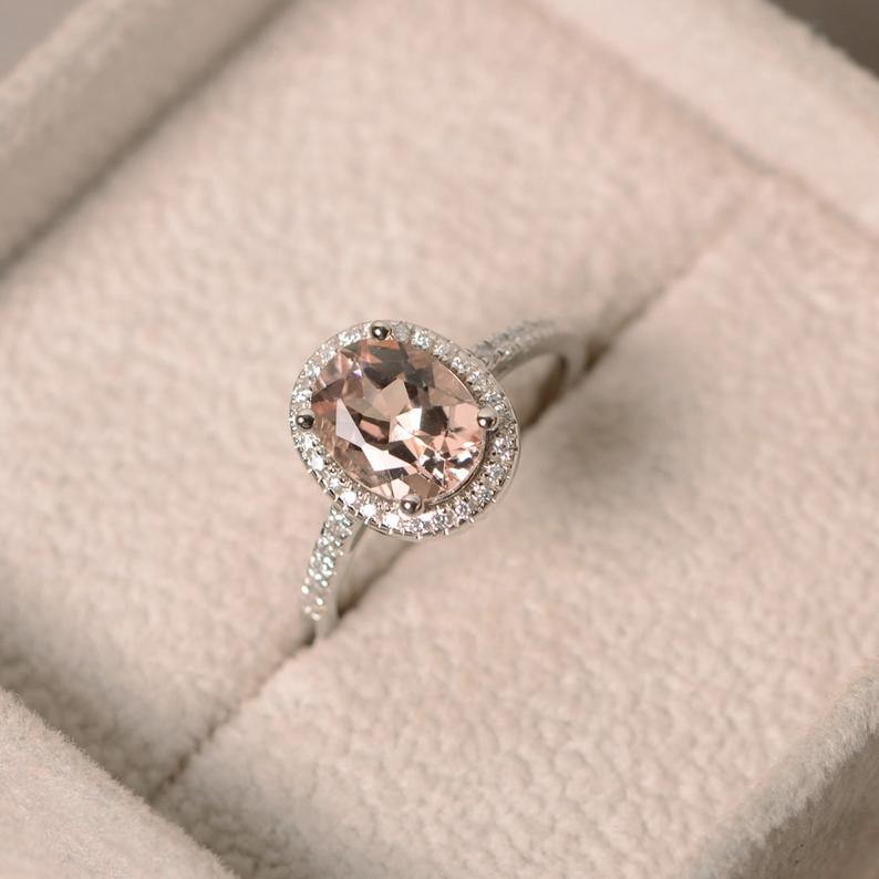 1.75 Ct Oval Cut Morganite Diamond Halo Engagement Wedding Ring In 925 Sterling Silver